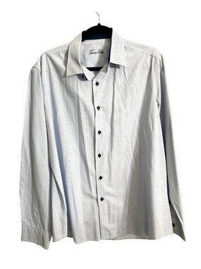 Tasso Elba Mens Long Sleeve Button-Up Shirt Slim Fit 100% Cotton Blue & White Si